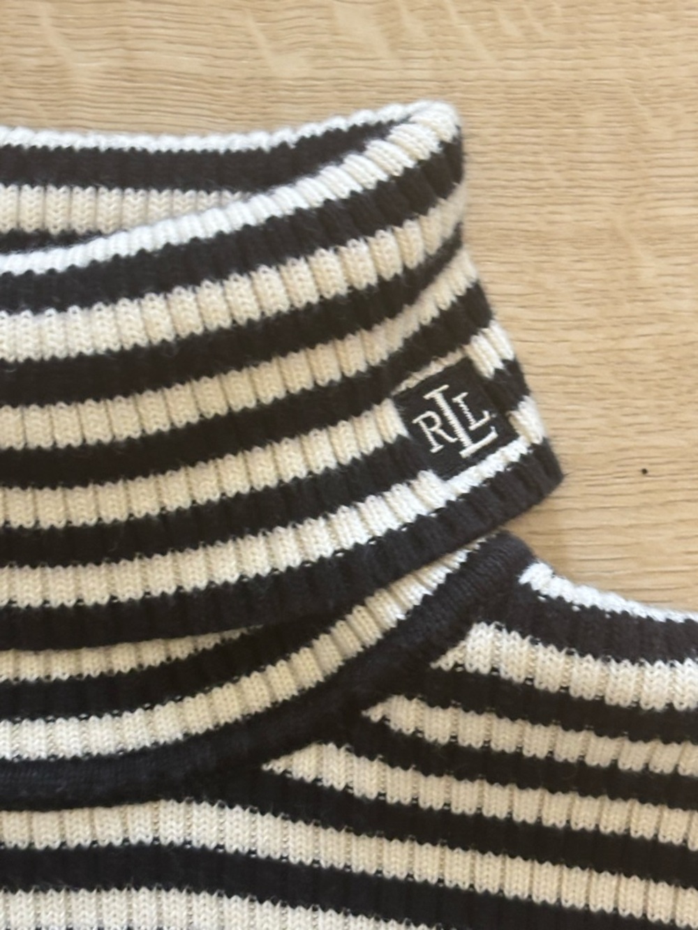 Ralph Lauren Preppy Black & White Striped Chunky Knit Turtleneck Sweater Ribbed - Picture 5 of 10
